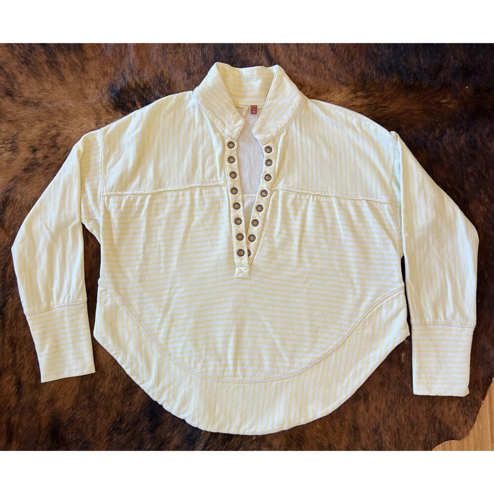 Anthropologie Pilcro Spliced Yellow Stripe Henley Oversized Top Women's Sz M
